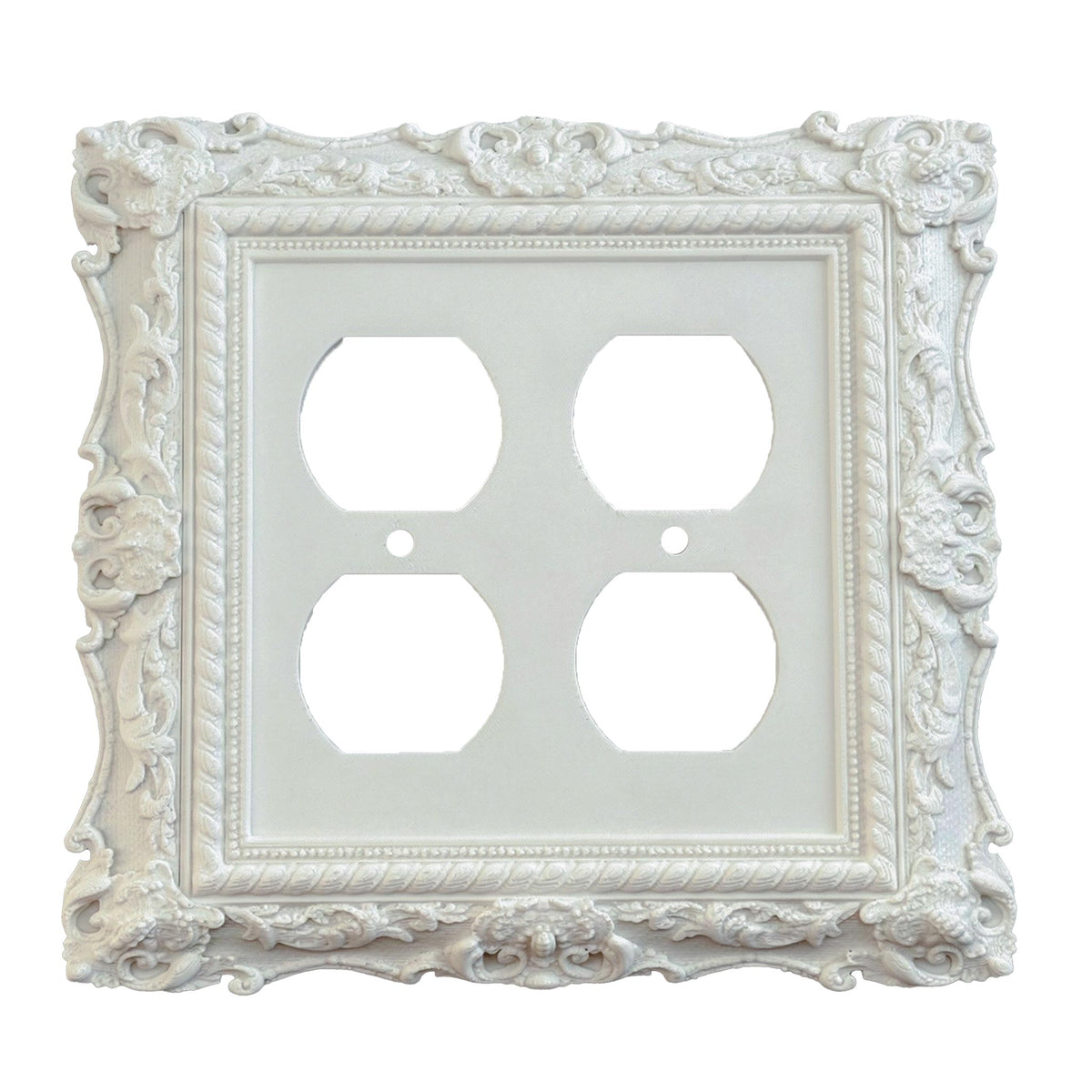 Versailles Victorian white double duplex outlet cover, ornate baroque wall plate