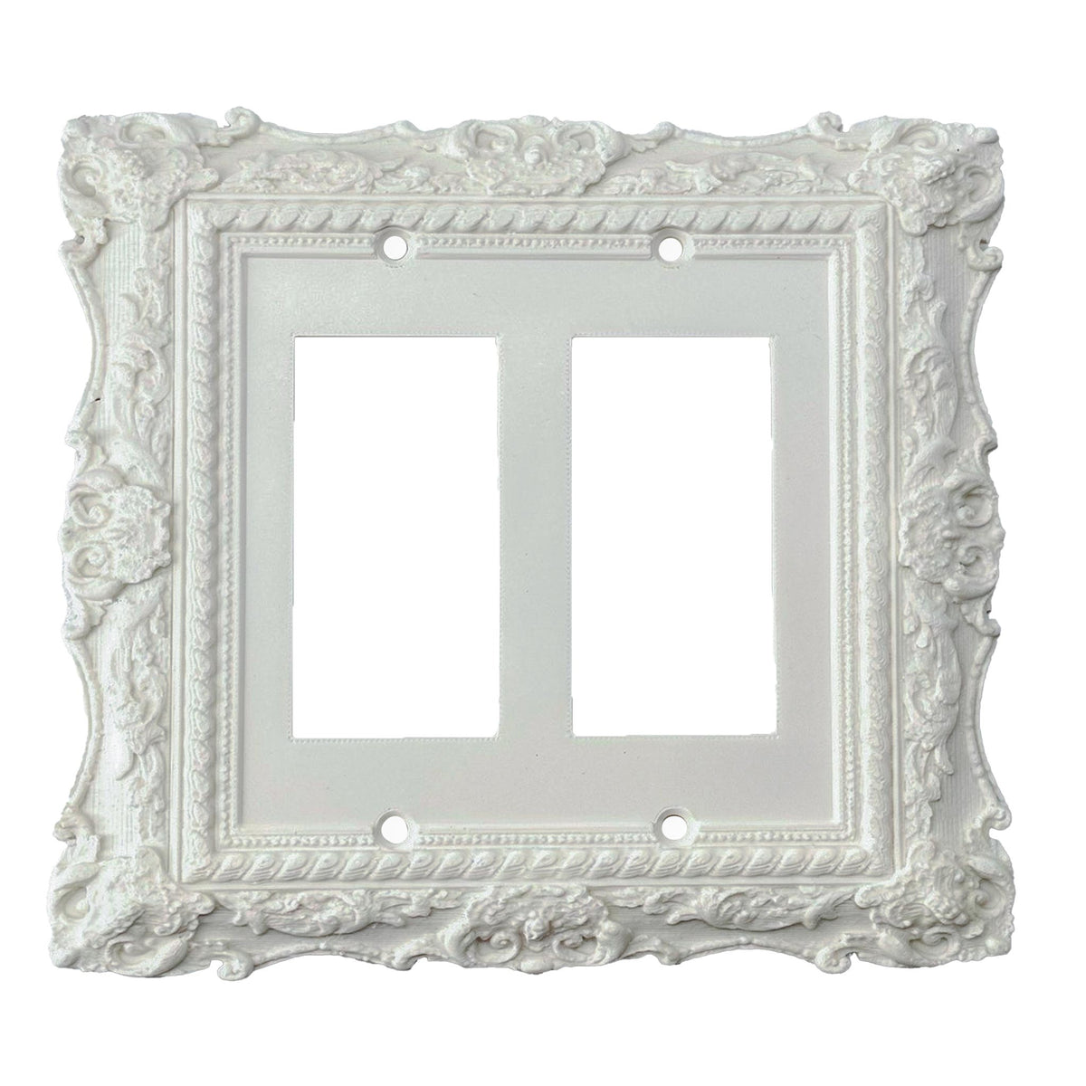 Versailles Victorian white double rocker switch plate cover, ornate baroque wall plate
