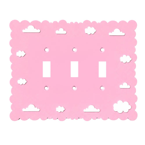 Dreamy Cloud light switch cover in Baby Pink, triple toggle