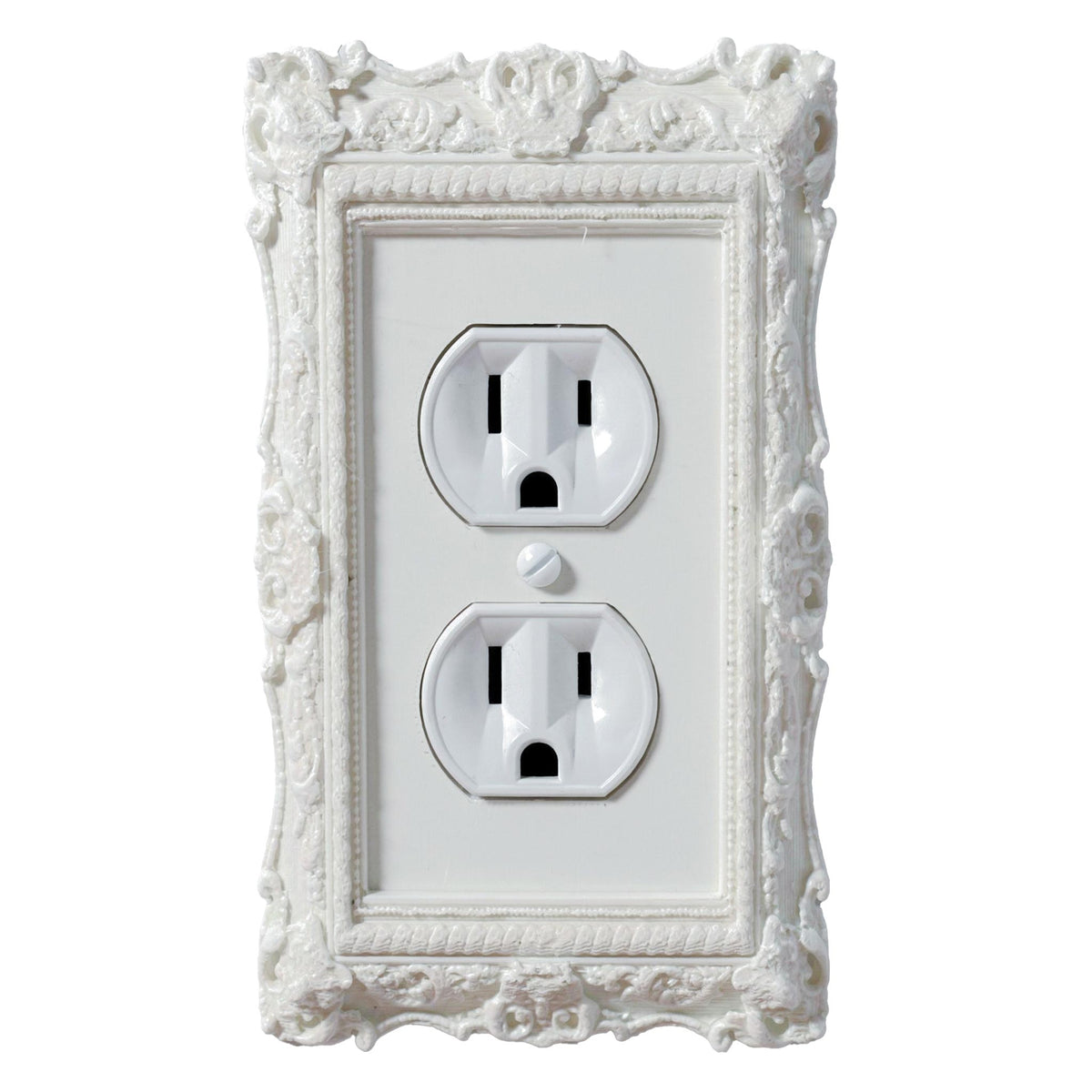 Versailles Victorian white duplex outlet cover, ornate baroque wall plate