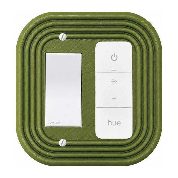 Army green mid century modern light switch cover that fits the Philips Hue Dimmer Switch (remote sold separately), double: rocker + hue dimmer