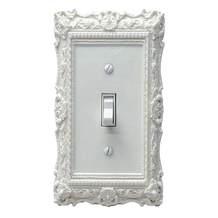 Versailles Victorian white light switch cover, single toggle, ornate baroque wall plate
