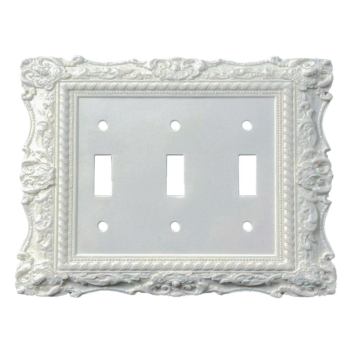 Versailles Victorian white triple toggle light switch cover, ornate baroque wall plate