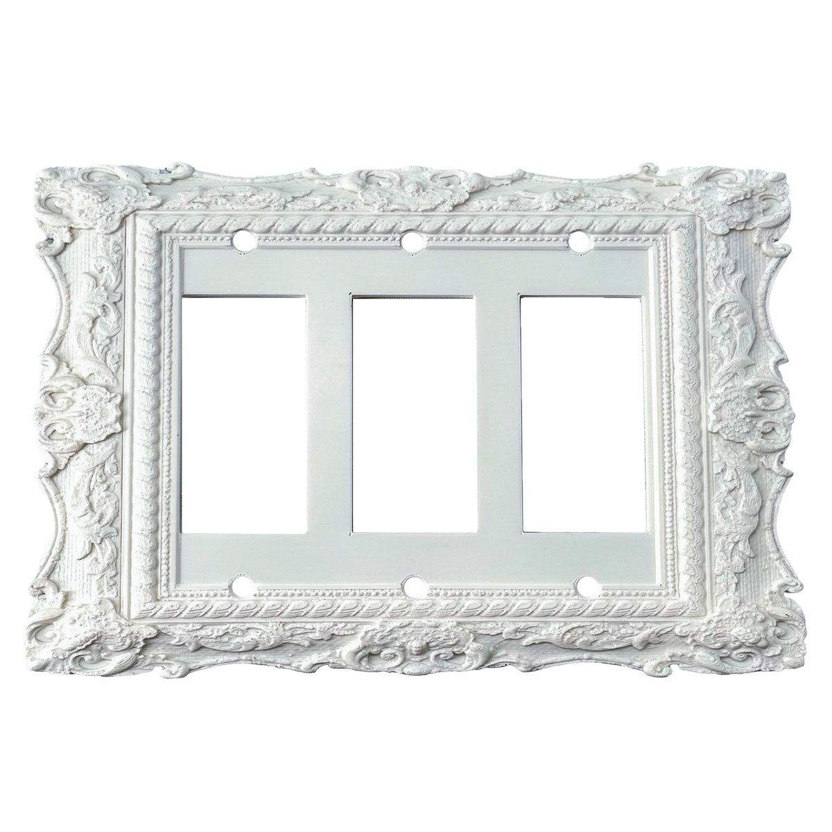 Versailles Victorian white triple rocker switch plate cover, ornate baroque wall plate
