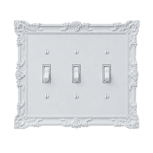 Blackthorn gothic Victorian light switch cover in white, triple toggle, thorned Victorian scrollwork