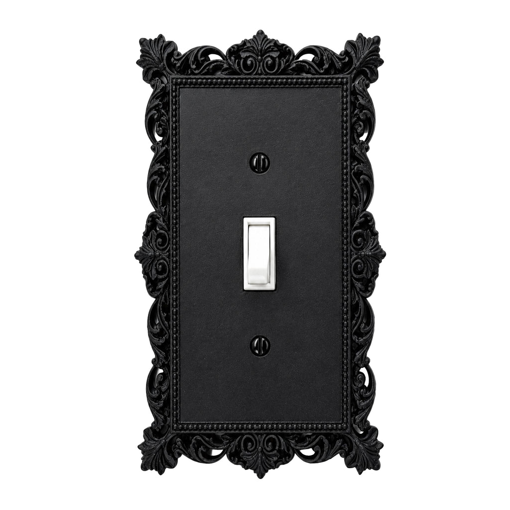 Victorian Lace Wall Plate Cover Set – Black & White Light Switch & Outlet Covers for Toggle, Rocker, Duplex – Gothic Ornate Style