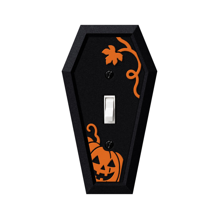 Coffin Pumpkin light switch cover in black, single toggle