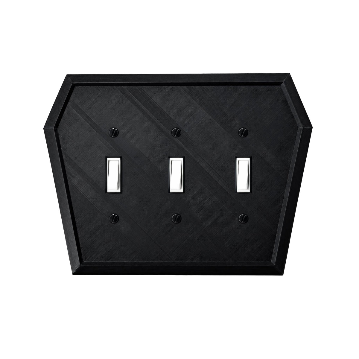 Coffin light switch cover in matte black, triple toggle