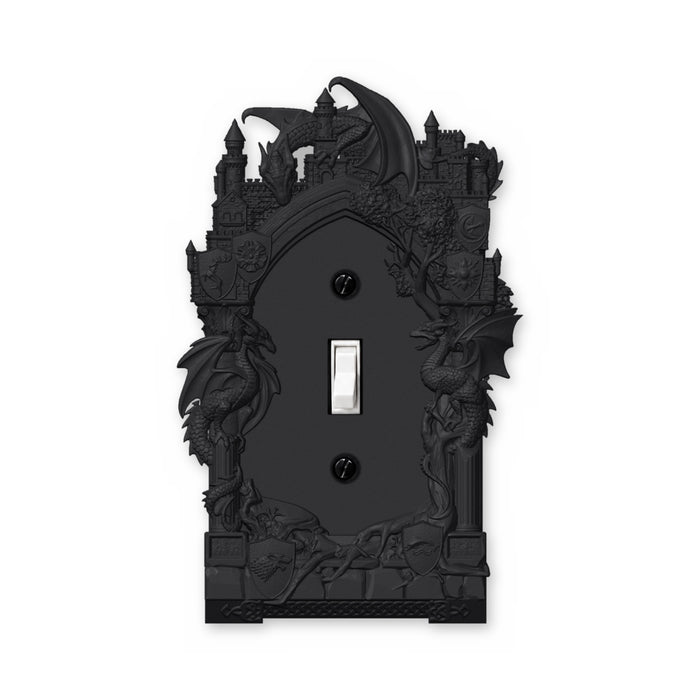 Dragon & Castle light switch cover in black, single toggle