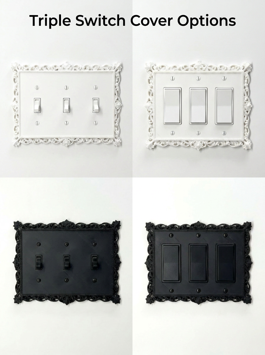 Victorian Lace Wall Plate Cover Set – Black & White Light Switch & Outlet Covers for Toggle, Rocker, Duplex – Gothic Ornate Style