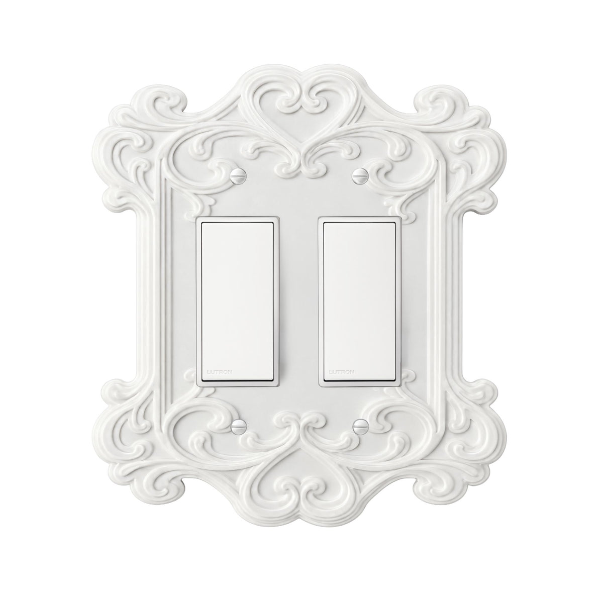 Ornate vintage light switch cover in ivory white, double rocker