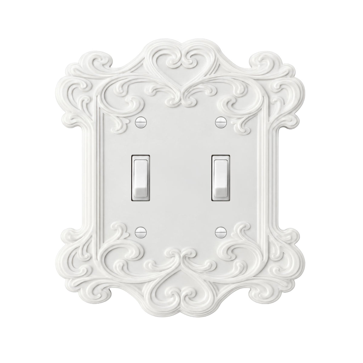 Ornate vintage light switch cover in ivory white, double toggle