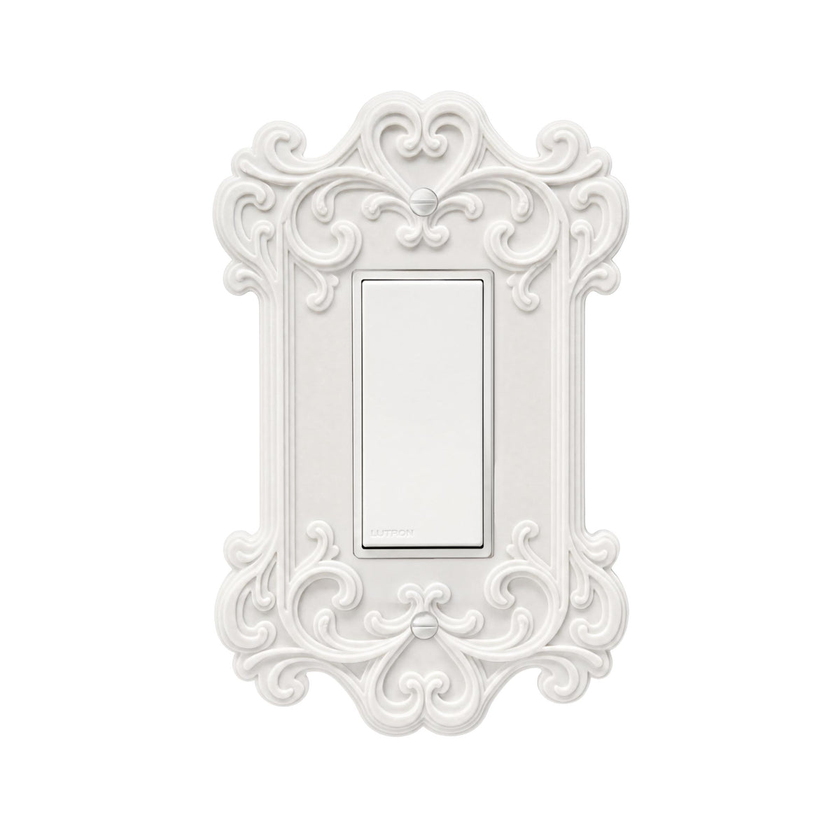 Ornate vintage light switch cover in ivory white, single rocker